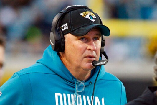 FILE - Jacksonville Jaguars head coach Doug Marrone watches his team against the Los Angeles Chargers during the first half of an NFL football game, Sunday, Dec. 8, 2019, in Jacksonville, Fla. The heat is on  and the games haven't even kicked off yet. That's life in the NFL for some coaches who enter the regular season knowing they need to guide their squads through what will be a most unusual regular season and at least keep them in playoff contention into December.(AP Photo/Stephen B. Morton, File)