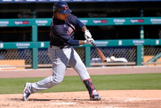 Cleveland Indians' Jose Ramirez bats against the Detroit Tigers in the fourth inning of a baseball game, Sunday, Sept. 20, 2020, in Detroit. (AP Photo/Jose Juarez) Cleveland Indians' Jose Ramirez bats against the Detroit Tigers in the fourth inning of a baseball game, Sunday, Sept. 20, 2020, in Detroit. (AP Photo/Jose Juarez)
