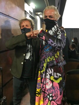 Renzo Rosso, left, and Marni creative director Francesco Risso pose after a screening of a
Videos project for Milan Fashion Week, in Milan, Friday, Sept. 25, 2020. Rosso, the founder of the Diesel brand, invested in Marni in 2013. (AP Photo/Colleen Barry)
