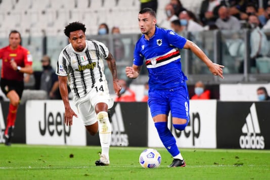 Juventus' McKennie, left, and Sampdoria's Federico Bonazzoli in action during the Italian Serie A soccer match between Juventus and Sampdoria at the Allianz stadium in Turin, Italy, Sunday, Sept. 20, 2020. (Marco Alpozzi/LaPresse via AP) Juventus' McKennie, left, and Sampdoria's Federico Bonazzoli in action during the Italian Serie A soccer match between Juventus and Sampdoria at the Allianz stadium in Turin, Italy, Sunday, Sept. 20, 2020. (Marco Alpozzi/LaPresse via AP)