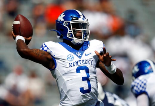 Kentucky quarterback Terry Wilson (3) throws a pass against Auburn during the first quarter of an NCAA college football game on Saturday, Sept. 26, 2020 in Auburn, Ala. (AP Photo/Butch Dill) Kentucky quarterback Terry Wilson (3) throws a pass against Auburn during the first quarter of an NCAA college football game on Saturday, Sept. 26, 2020 in Auburn, Ala. (AP Photo/Butch Dill)