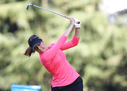 Georgia Hall, of England, watches her tee shot on the 11th hole during the final round of the LPGA Cambia Portland Classic golf tournament in Portland, Ore., Sunday, Sept. 20, 2020. (AP Photo/Steve Dipaola)