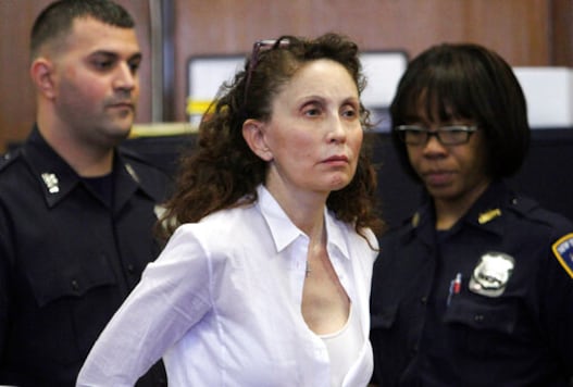 FILE - In this Aug. 11, 2011, file photo, Gigi Jordan, the multimillionaire mother charged with killing her autistic 8-year-old son, appears in Manhattan Supreme court in New York. On Friday, Sept. 25, 2020, a federal judge ordered a new trial for a self-made health care millionaire who was convicted six years ago of fatally drugging her 8-year-old autistic son in a luxury New York City hotel room in 2010. (AP Photo/Mary Altaffer, File)
