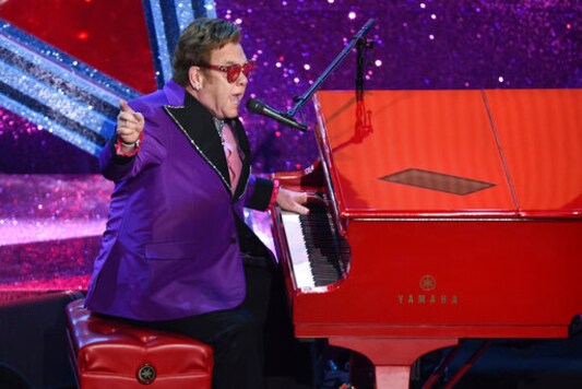 FILE - In this Feb. 9, 2020, file photo, Elton John performs 