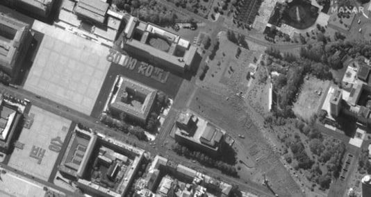 This Sept. 17, 2020, photo, provided by Maxar Technologies shows a parade rehearsal Kim Il Sung Square in Pyongyang, North Korea.(Satellite image 2020 Maxar Technologies via AP) This Sept. 17, 2020, photo, provided by Maxar Technologies shows a parade rehearsal Kim Il Sung Square in Pyongyang, North Korea.(Satellite image 2020 Maxar Technologies via AP)