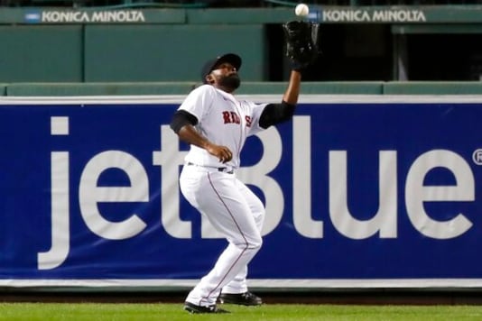 Boston Red Sox's Jackie Bradley Jr. makes the catch on a fly out by Baltimore Orioles' Ryan Mountcastle during the first inning of a baseball game Tuesday, Sept. 22, 2020, in Boston. (AP Photo/Michael Dwyer) Boston Red Sox's Jackie Bradley Jr. makes the catch on a fly out by Baltimore Orioles' Ryan Mountcastle during the first inning of a baseball game Tuesday, Sept. 22, 2020, in Boston. (AP Photo/Michael Dwyer)