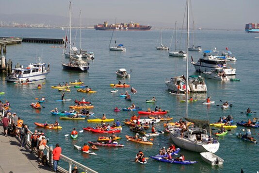 Boats fill McCovey Cove outside Oracle Park during the eighth inning of a baseball game between the San Francisco Giants and the San Diego Padres Sunday, Sept. 27, 2020, in San Francisco. (AP Photo/Eric Risberg) Boats fill McCovey Cove outside Oracle Park during the eighth inning of a baseball game between the San Francisco Giants and the San Diego Padres Sunday, Sept. 27, 2020, in San Francisco. (AP Photo/Eric Risberg)