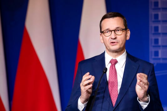 FILE - In this Sept. 17, 2020 file photo, Poland's Prime Minister Mateusz Morawiecki speaks during a news conference following joint meetings of the government of the Lithuania and the government of the Poland at the Palace of the Grand Dukes of Lithuania in Vilnius, Lithuania. An official with Poland's conservative governing party said Friday, Sept. 18, 2020, that the the country's right-wing coalition government has collapsed. (AP Photo/Mindaugas Kulbis, file) FILE - In this Sept. 17, 2020 file photo, Poland's Prime Minister Mateusz Morawiecki speaks during a news conference following joint meetings of the government of the Lithuania and the government of the Poland at the Palace of the Grand Dukes of Lithuania in Vilnius, Lithuania. An official with Poland's conservative governing party said Friday, Sept. 18, 2020, that the the country's right-wing coalition government has collapsed. (AP Photo/Mindaugas Kulbis, file)