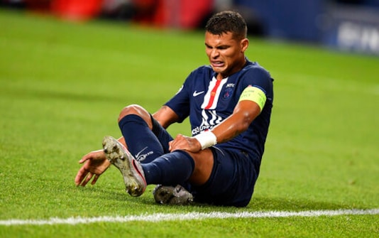 PSG's Thiago Silva reacts on the ground during the Champions League final soccer match between Paris Saint-Germain and Bayern Munich at the Luz stadium in Lisbon, Portugal, Sunday, Aug. 23, 2020. (David Ramos/Pool via AP) PSG's Thiago Silva reacts on the ground during the Champions League final soccer match between Paris Saint-Germain and Bayern Munich at the Luz stadium in Lisbon, Portugal, Sunday, Aug. 23, 2020. (David Ramos/Pool via AP)