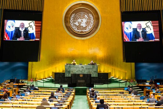 In this photo provided by the United Nations, Wilfred Elrington, Minister for Foreign Affairs of Belize, speaks in a pre-recorded message which was played during the 75th session of the United Nations General Assembly, Tuesday, Sept. 29, 2020, at UN headquarters in New York. (Rick Bajornas/UN Photo via AP) In this photo provided by the United Nations, Wilfred Elrington, Minister for Foreign Affairs of Belize, speaks in a pre-recorded message which was played during the 75th session of the United Nations General Assembly, Tuesday, Sept. 29, 2020, at UN headquarters in New York. (Rick Bajornas/UN Photo via AP)