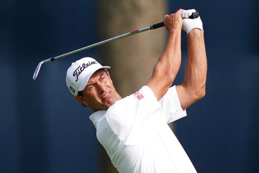 Adam Scott hits off the sixth tee during practice before the U.S. Open Championship golf tournament at Winged Foot Golf Club, Monday, Sept. 14, 2020, in Mamaroneck, N.Y. (AP Photo/John Minchillo)