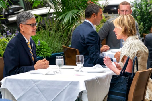 U.S. Ambassador to the United Nations Kelly Craft, right, meets James K.J. Lee, director-general of the Taipei Economic and Cultural Office in New York, for lunch at a restaurant in Midtown Manhattan, Wednesday, Sept. 16, 2020. (AP Photo/Mary Altaffer) U.S. Ambassador to the United Nations Kelly Craft, right, meets James K.J. Lee, director-general of the Taipei Economic and Cultural Office in New York, for lunch at a restaurant in Midtown Manhattan, Wednesday, Sept. 16, 2020. (AP Photo/Mary Altaffer)