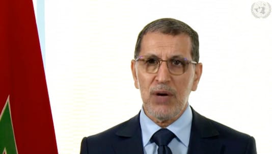 In this image made from UNTV video, Saad-Eddine El Othmani, prime minister of Morocco, speaks in a pre-recorded message which was played during the 75th session of the United Nations General Assembly, Saturday, Sept. 26, 2020, at U.N. headquarters. (UNTV via AP)