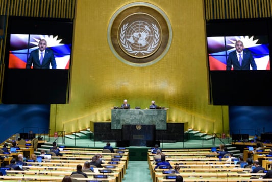 In this photo provided by the United Nations, Gaston Alphonso Browne, Prime Minister of Antigua and Barbuda, speaks in a pre-recorded message which was played during the 75th session of the United Nations General Assembly, Friday, Sept. 25, 2020, at the UN. headquarters. (Loey Felipe/UN Photo via AP) In this photo provided by the United Nations, Gaston Alphonso Browne, Prime Minister of Antigua and Barbuda, speaks in a pre-recorded message which was played during the 75th session of the United Nations General Assembly, Friday, Sept. 25, 2020, at the UN. headquarters. (Loey Felipe/UN Photo via AP)