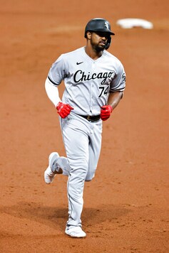 Chicago White Sox's Eloy Jimenez rounds the bases after hitting a two-run home run off Cleveland Indians pitcher Aaron Civale during the fifth inning of a baseball game, Monday, Sept. 21, 2020, in Cleveland. (AP Photo/Ron Schwane) Chicago White Sox's Eloy Jimenez rounds the bases after hitting a two-run home run off Cleveland Indians pitcher Aaron Civale during the fifth inning of a baseball game, Monday, Sept. 21, 2020, in Cleveland. (AP Photo/Ron Schwane)