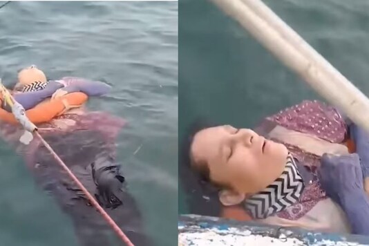 Video grab of woman found floating on Caribbean sea. 
(Credit: The Sun/ YouTube)
