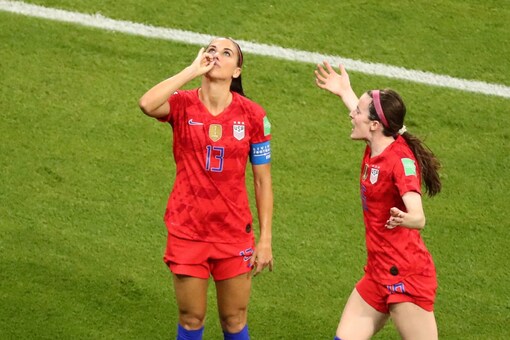 Alex Morgan doing her tea-sipping celebration during the World Cup. (Photo Credit: Reuters)