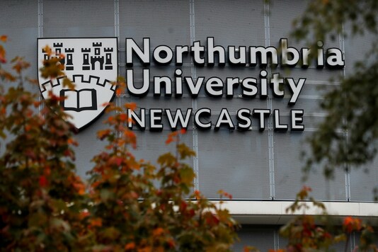 A view shows a logo of Northumbria University, where over 700 students tested positive for the coronavirus disease (COVID-19), in Newcastle, Britain. (Credit: REUTERS)