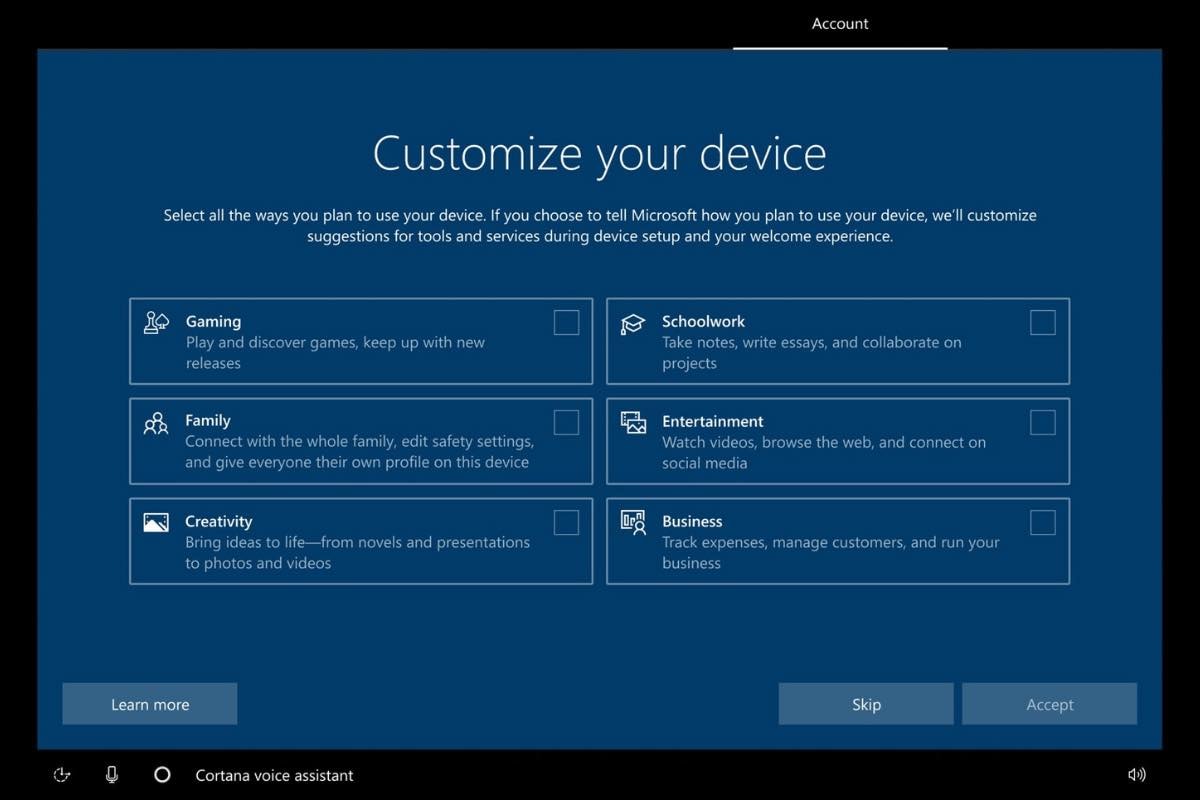A New Windows 10 Setup Screen Wants To Know If You Use The Pc For