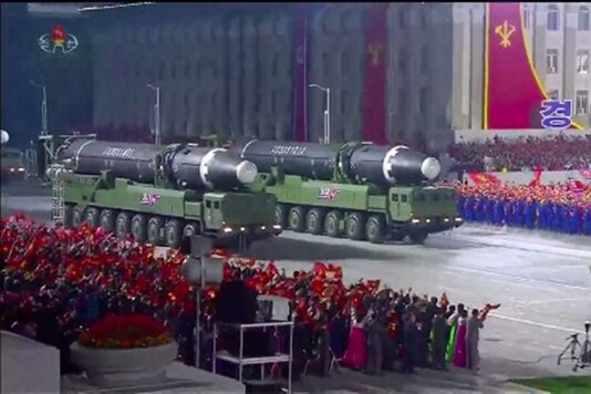 A screen grab taken from a KCNA broadcast on October 10, 2020 shows North Korean Hwasong-12 intercontinental ballistic missiles during a military parade marking the 75th anniversary of the founding of the Workers' Party of Korea, on Kim Il Sung square in Pyongyang. (Image: KCNA VIA KNS / AFP) A screen grab taken from a KCNA broadcast on October 10, 2020 shows North Korean Hwasong-12 intercontinental ballistic missiles during a military parade marking the 75th anniversary of the founding of the Workers' Party of Korea, on Kim Il Sung square in Pyongyang. (Image: KCNA VIA KNS / AFP)