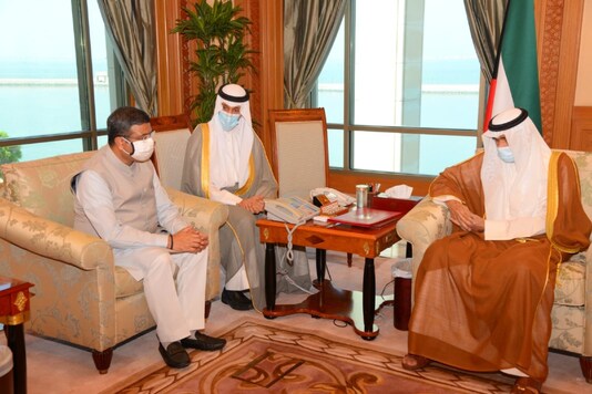 Dharmendra Pradhan in Kuwait on Monday. (Twitter/ANI) Dharmendra Pradhan in Kuwait on Monday. (Twitter/ANI)