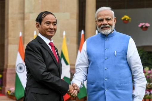 A file photo of Prime Minister Narendra Modi with Myanmar's President Win Myint in New Delhi. (AFP)