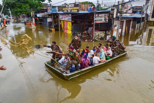 Rescue operation being carried out for locals following heavy rain, at Al Jubail colony in Hyderabad, on October 14, 2020. (PTI Photo) Rescue operation being carried out for locals following heavy rain, at Al Jubail colony in Hyderabad, on October 14, 2020. (PTI Photo)