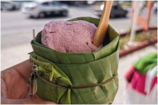 Ice cream served in a banana leaf cup | Image credit: Facebook Ice cream served in a banana leaf cup | Image credit: Facebook
