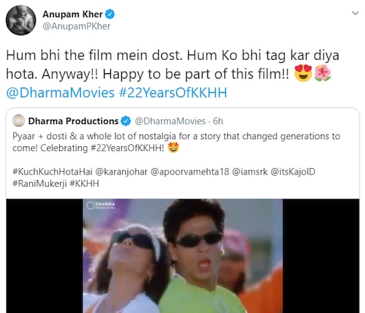 Anupam Kher Takes Dig at Karan Johar's Dharma Productions for Not Tagging Him on Kuch Kuch Hota Hai Post