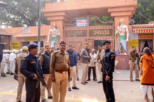 Security personnel stand guard near Krishna Janmabhoomi Temple, which is adjacent to Shahi Idgah, on the 26th anniversary of Babri mosque demolition, in Mathura, on December 6, 2018. (PTI/File photo) Security personnel stand guard near Krishna Janmabhoomi Temple, which is adjacent to Shahi Idgah, on the 26th anniversary of Babri mosque demolition, in Mathura, on December 6, 2018. (PTI/File photo)
