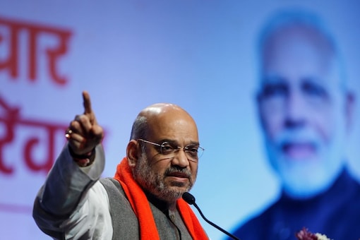 Amit Shah addresses party workers in Ahmedabad, India, February 12, 2019. REUTERS/Amit Dave