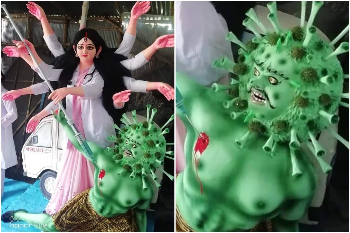 Read more about the article After Migrant Mom, Goddess Durga Reimagined as Physician Preventing Coronavirus in Kolkata Pandal