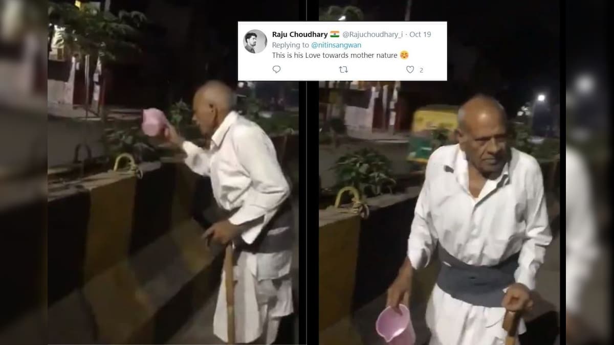 Old Man Who Waters Plants on Gurugram Road Divider Every Morning Has Left Netizens Amazed