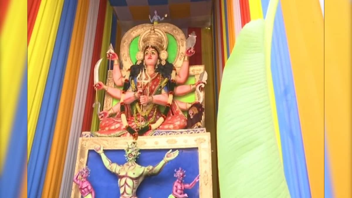 Hyderabad Pandal Features 31 Feet Tall Goddess Durga Slaying the 'Coronasura'