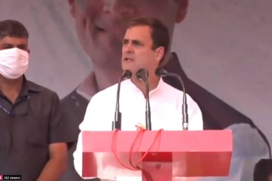 Rahul Gandhi addressing a rally. 