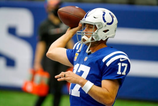 Indianapolis Colts quarterback Philip Rivers throws before an NFL football game against the Cincinnati Bengals, Sunday, Oct. 18, 2020, in Indianapolis. (AP Photo/AJ Mast) Indianapolis Colts quarterback Philip Rivers throws before an NFL football game against the Cincinnati Bengals, Sunday, Oct. 18, 2020, in Indianapolis. (AP Photo/AJ Mast)