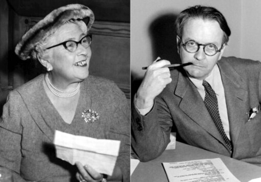 This combination photo shows mystery writers Agatha Christie in 1957, left, and Raymond Chandler in 1946. Work from both writers  appear in the new issue of Strand Magazine, a quarterly which has published obscure work by John Steinbeck, Mark Twain and William Faulkner among others. (AP Photo)