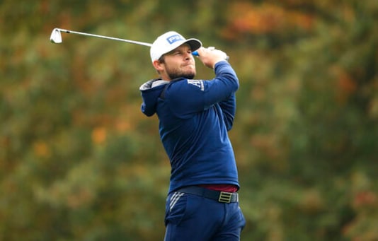 England's Tyrell Hatton on the first fairway during day four of the PGA Championship at Wentworth Club, Virginia Water, England, Sunday Oct. 11, 2020. (Adam Davy/PA via AP) England's Tyrell Hatton on the first fairway during day four of the PGA Championship at Wentworth Club, Virginia Water, England, Sunday Oct. 11, 2020. (Adam Davy/PA via AP)