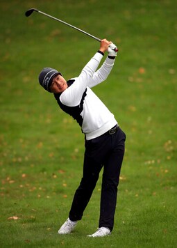 South Korea's Jeunghun Wang in action, during the day one of the PGA Championship at Wentworth Club, Virginia Water, England,  Thursday, Oct. 8, 2020. (Adam Davy/PA via AP)
