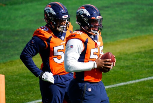 Denver Broncos outside linebacker Bradley Chubb, front, and linebacker Malik Reed take part in drills during an NFL football practice Wednesday, Oct. 14, 2020, at the team's headquarters in Englewood, Colo. (AP Photo/David Zalubowski) Denver Broncos outside linebacker Bradley Chubb, front, and linebacker Malik Reed take part in drills during an NFL football practice Wednesday, Oct. 14, 2020, at the team's headquarters in Englewood, Colo. (AP Photo/David Zalubowski)