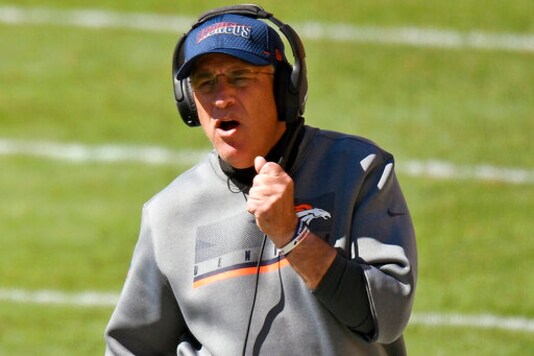 Denver Broncos head coach Vic Fangio walks the sideline during the first half of an NFL football game against the Pittsburgh Steelers in Pittsburgh, Sunday, Sept. 20, 2020. The Broncos play the New England Patriots on Sunday, Oct. 11. (AP Photo/Don Wright)