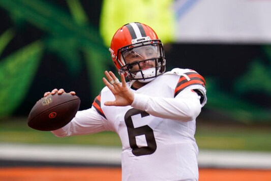 Cleveland Browns quarterback Baker Mayfield throws before an NFL football game against the Cincinnati Bengals, Sunday, Oct. 25, 2020, in Cincinnati. (AP Photo/Michael Conroy) Cleveland Browns quarterback Baker Mayfield throws before an NFL football game against the Cincinnati Bengals, Sunday, Oct. 25, 2020, in Cincinnati. (AP Photo/Michael Conroy)