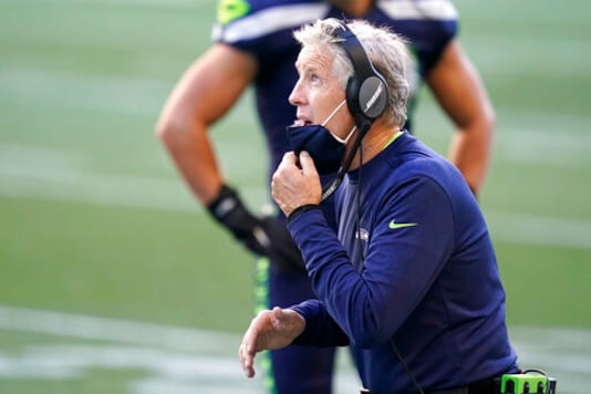 Seattle Seahawks head coach Pete Carroll reacts on the sidelines during the second half of an NFL football game against the Dallas Cowboys, Sunday, Sept. 27, 2020, in Seattle. (AP Photo/Elaine Thompson) Seattle Seahawks head coach Pete Carroll reacts on the sidelines during the second half of an NFL football game against the Dallas Cowboys, Sunday, Sept. 27, 2020, in Seattle. (AP Photo/Elaine Thompson)