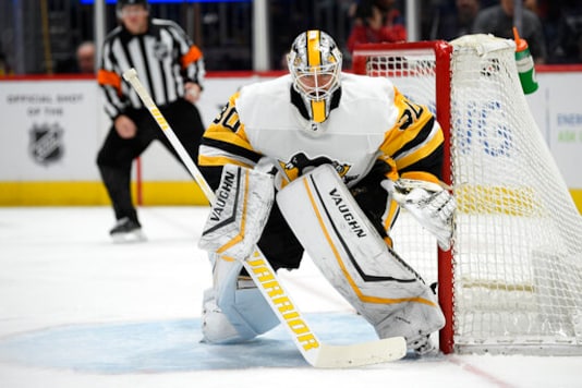 Pittsburgh Penguins goaltender Matt Murray (30) stands on the ice during the second period of an NHL hockey game against the Washington Capitals, Sunday, Feb. 23, 2020, in Washington. The Penguins got the action started on the second day of the NHL draft by trading goaltender Matt Murray to the Ottawa Senators. Pittsburgh got a second-round pick, 52nd overall, and forward prospect Jonathan Gruden for Murray. (AP Photo/Nick Wass) Pittsburgh Penguins goaltender Matt Murray (30) stands on the ice during the second period of an NHL hockey game against the Washington Capitals, Sunday, Feb. 23, 2020, in Washington. The Penguins got the action started on the second day of the NHL draft by trading goaltender Matt Murray to the Ottawa Senators. Pittsburgh got a second-round pick, 52nd overall, and forward prospect Jonathan Gruden for Murray. (AP Photo/Nick Wass)