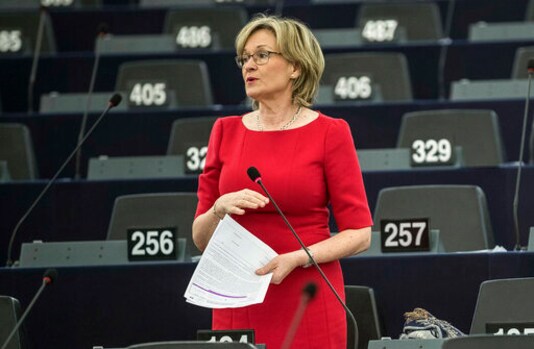 FILE - In this Thursday, Oct. 25, 2018 file photo, Irish Parliament member Mairead McGuinness attends a session at the European Parliament in Strasbourg, eastern France. EU Commssion President Ursula von der Leyen announced on Tuesday, Sept. 8, 2020 that European Parliament heavyweight Mairead McGuinness will become the EU's new financial services commissioner. (AP Photo/Jean-Francois Badias, File) FILE - In this Thursday, Oct. 25, 2018 file photo, Irish Parliament member Mairead McGuinness attends a session at the European Parliament in Strasbourg, eastern France. EU Commssion President Ursula von der Leyen announced on Tuesday, Sept. 8, 2020 that European Parliament heavyweight Mairead McGuinness will become the EU's new financial services commissioner. (AP Photo/Jean-Francois Badias, File)