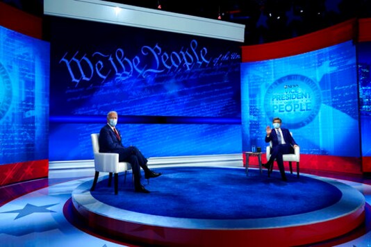Democratic presidential candidate former Vice President Joe Biden participates in a town hall with moderator ABC News anchor George Stephanopoulos at the National Constitution Center in Philadelphia, Thursday, Oct. 15, 2020. (AP Photo/Carolyn Kaster) Democratic presidential candidate former Vice President Joe Biden participates in a town hall with moderator ABC News anchor George Stephanopoulos at the National Constitution Center in Philadelphia, Thursday, Oct. 15, 2020. (AP Photo/Carolyn Kaster)