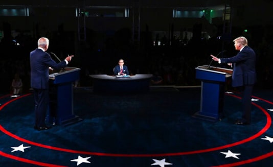President Donald Trump and Democratic presidential candidate former Vice President Joe Biden participate in the first presidential debate Tuesday, Sept. 29, 2020, at Case Western University and Cleveland Clinic, in Cleveland. (Olivier Douliery/Pool vi AP) President Donald Trump and Democratic presidential candidate former Vice President Joe Biden participate in the first presidential debate Tuesday, Sept. 29, 2020, at Case Western University and Cleveland Clinic, in Cleveland. (Olivier Douliery/Pool vi AP)