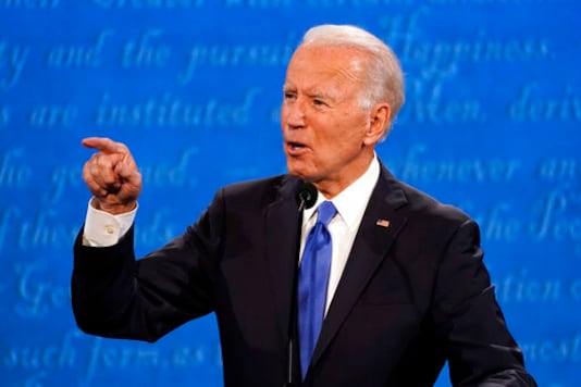 Democratic presidential candidate former Vice President Joe Biden speaks during the second and final presidential debate Thursday, Oct. 22, 2020, at Belmont University in Nashville, Tenn., with President Donald Trump. (AP Photo/Julio Cortez) Democratic presidential candidate former Vice President Joe Biden speaks during the second and final presidential debate Thursday, Oct. 22, 2020, at Belmont University in Nashville, Tenn., with President Donald Trump. (AP Photo/Julio Cortez)