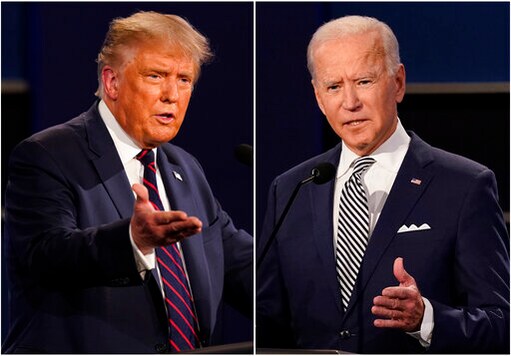 FILE - This combination of Sept. 29, 2020, file photos shows President Donald Trump, left, and former Vice President Joe Biden during the first presidential debate at Case Western University and Cleveland Clinic, in Cleveland, Ohio. Trump and Biden have starkly different visions for the international role of the United States and the presidency. (AP Photo/Patrick Semansky, File) FILE - This combination of Sept. 29, 2020, file photos shows President Donald Trump, left, and former Vice President Joe Biden during the first presidential debate at Case Western University and Cleveland Clinic, in Cleveland, Ohio. Trump and Biden have starkly different visions for the international role of the United States and the presidency. (AP Photo/Patrick Semansky, File)