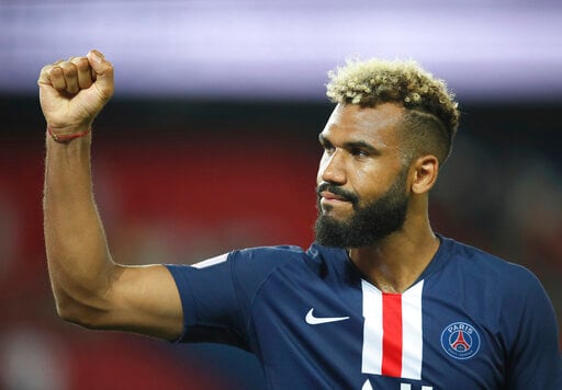FILE-In this Aug. 25, 2019 file photo PSG's Eric Maxim Choupo-Moting celebrates at the end of the French League One soccer match between Paris Saint Germain and Toulouse at the Parc des Princes Stadium in Paris, France. FC Bayern Munich has signed Eric Maxim Choupo-Moting. The 31-year-old striker, who last played for Champions League finalist Paris Saint-Germain, has been signed until June 30, 2021. (AP Photo/David Vincent) FILE-In this Aug. 25, 2019 file photo PSG's Eric Maxim Choupo-Moting celebrates at the end of the French League One soccer match between Paris Saint Germain and Toulouse at the Parc des Princes Stadium in Paris, France. FC Bayern Munich has signed Eric Maxim Choupo-Moting. The 31-year-old striker, who last played for Champions League finalist Paris Saint-Germain, has been signed until June 30, 2021. (AP Photo/David Vincent)